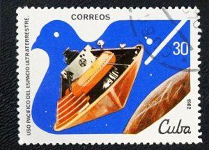 CUBA Sc# 2505 PEACEFUL USE OF OUTER SPACE Venera & heat shield 30c 1982 used cto