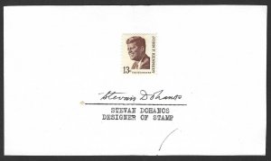 US 1978 AUTOGRAPH DESIGNER OF THE 13-CENT JOHN KENNEDY STAMP STEVEN DOMANOS