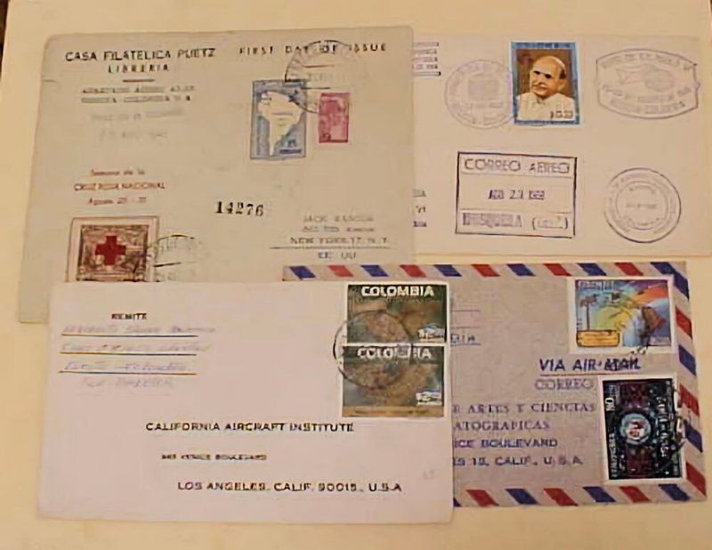 COLOMBIA  4 SMALL COVERS INCLUDE 1946,1968 FDC