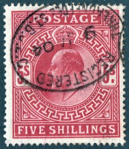 [mag751] GB 1902 Edward VII 5s Carmine SG#264 used Cat.£220