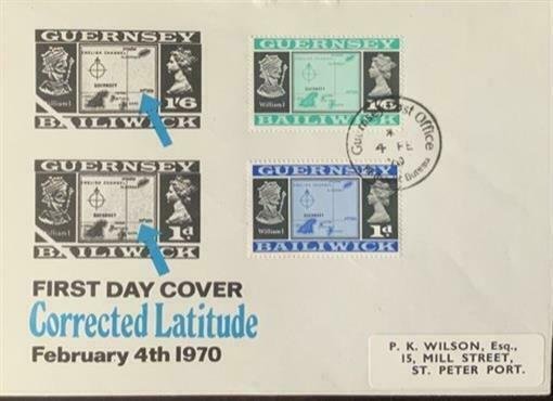 Guernsey Bailwick First Day Cover Corrected Latitude February 4, 1070 