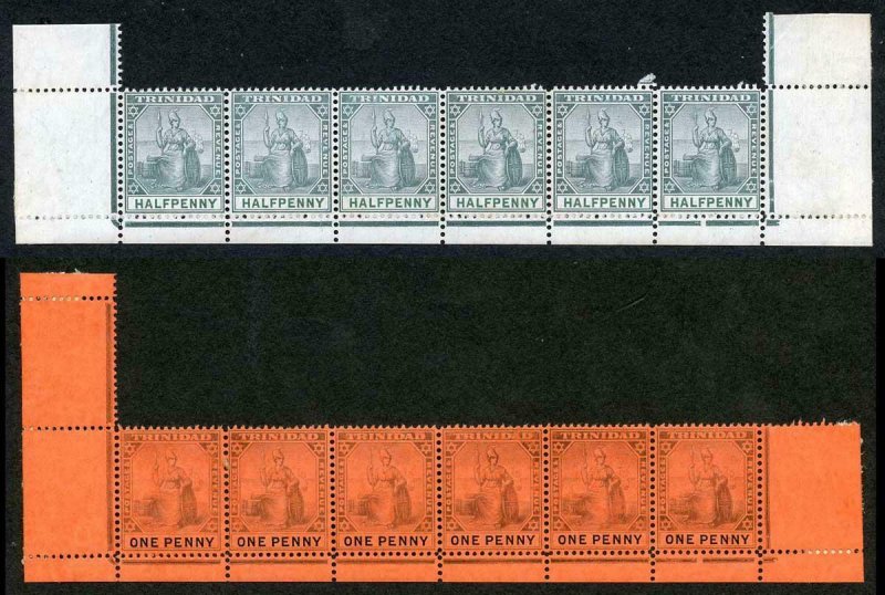 TRINIDAD 1905 SG132/3a Var 1/2d and 1d LINE PERF 13.75 The UNIQUE STRIPS U/M