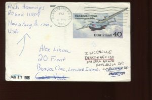 UXC25 USED AIRMAIL POSTAL CARD TO CABO LEEWARD ISLANDS W/'RETURN TO SENDER' MARK