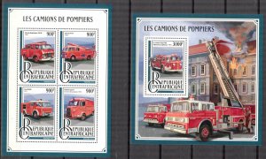 Central African Republic 2016 Fire Trucks Sheet+ S/S MNH