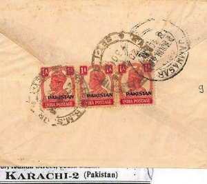 EARLY *PAKISTAN* India KGVI Overprints Strip Cover 1948 Air Mail Jamnagar C144