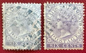 MALAYA Straits Settlements 1867-72 QV 6c CC Varieties Used SG#13&13a M5457a