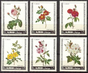 {UA002} UAE Ajman Flowers Roses Set of 6 MNH