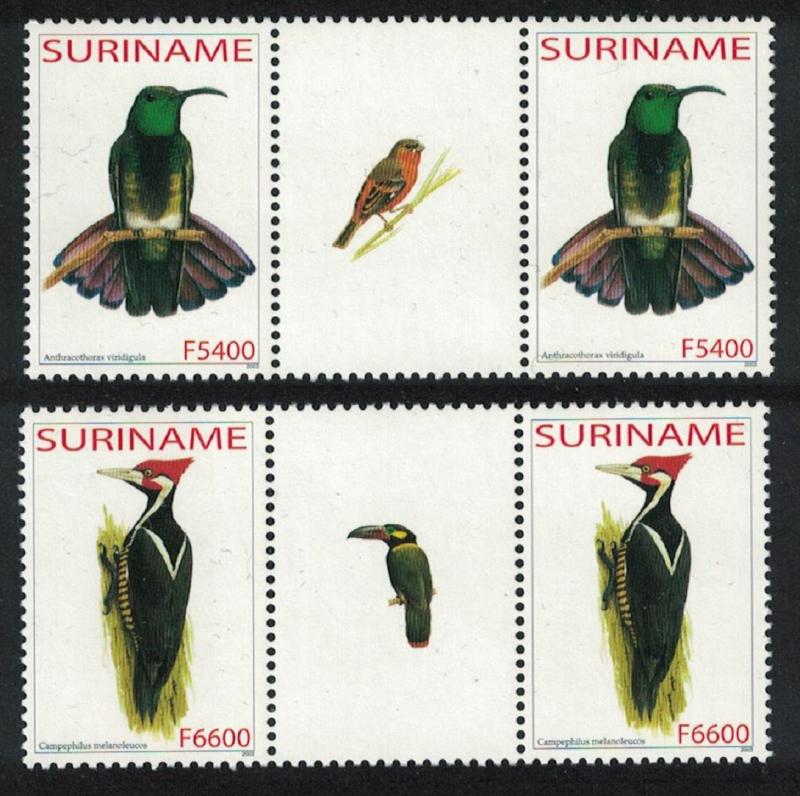 Suriname Green mango Woodpecker Birds 2v Gutter Pairs SG#1995-1996