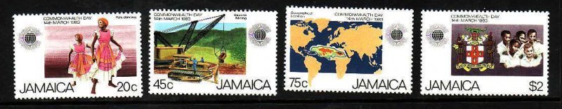 Jamaica-Sc#552-5-Unused NH set-Commonwealth Day-Dancers-Maps-1983-