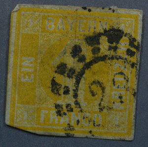 Bavaria #9 FN Used Yellow Numeral Cancel Tight Trim