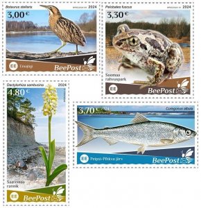 Estonia 2024 Water fauna bird frog fish orchid Europa BeePost set 4 stamps MNH