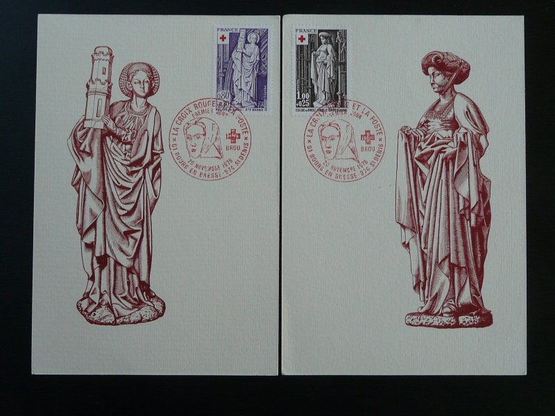 medieval art Red Cross x2 maximum card France 1976 ref 101411