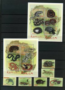 SIERRA LEONE 2001 FAUNA REPTILES SET & 2 SHEETS OF 6 STAMPS MNH 