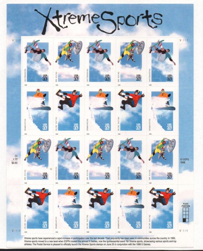 US Sc 3321-24 1999 Xtreme Sports stamp sheet mint NH