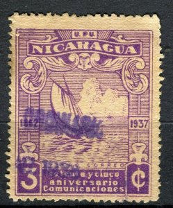 NICARAGUA; 1937 early UPU Anniversary issue fine used 3c. value