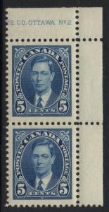 CANADA SG361 1937 5c BLUE MNH PAIR