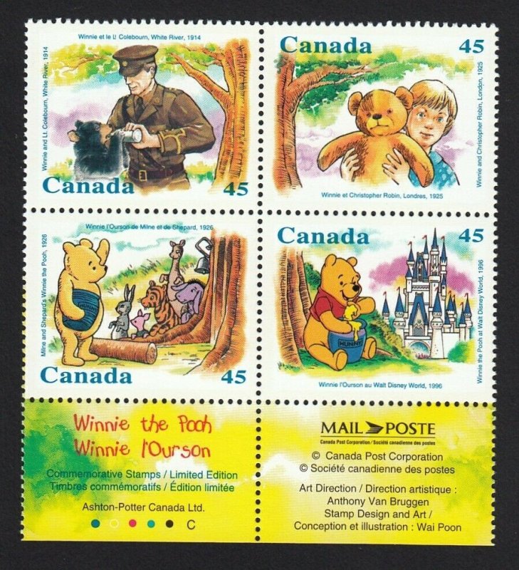 qlp. WINNIE THE POOH = DISNEY CARTOON = Block fr SS #1621b -Color ID Canada 1996