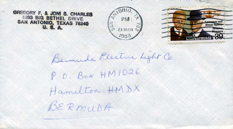  Airmail Issues 39c Sperry 1988 San Antonio, TX 782 Airmail to Hamilton, Berm...