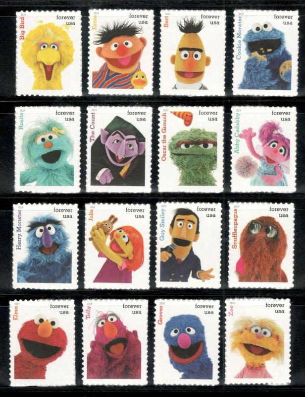 5394 (a-p) Sesame Street Set Of 16 Singles Mint/nh Free Shipping 