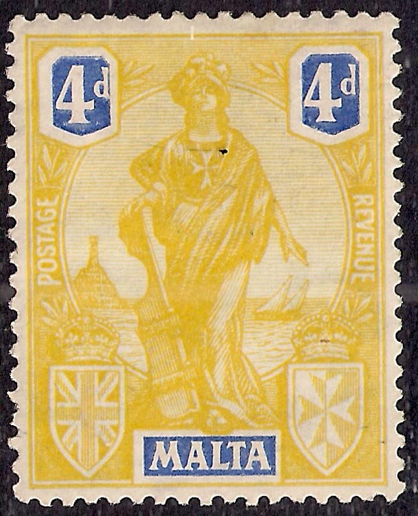 Malta 1922 - 26 KGV 4d Emblematic Statue MM SG 124 ( L1192 ) 