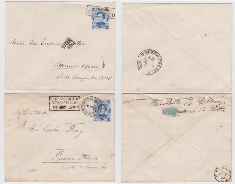 ARGENTINA 1889-90 PS H&G B9b REGULAR & REGISTERED ENVELOPES CERTIFICADO LA PLATA 