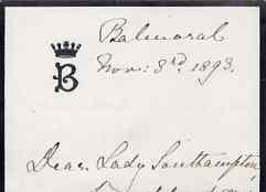 Great Britain 1893 Handwritten letter from PRINCESS BEATR...