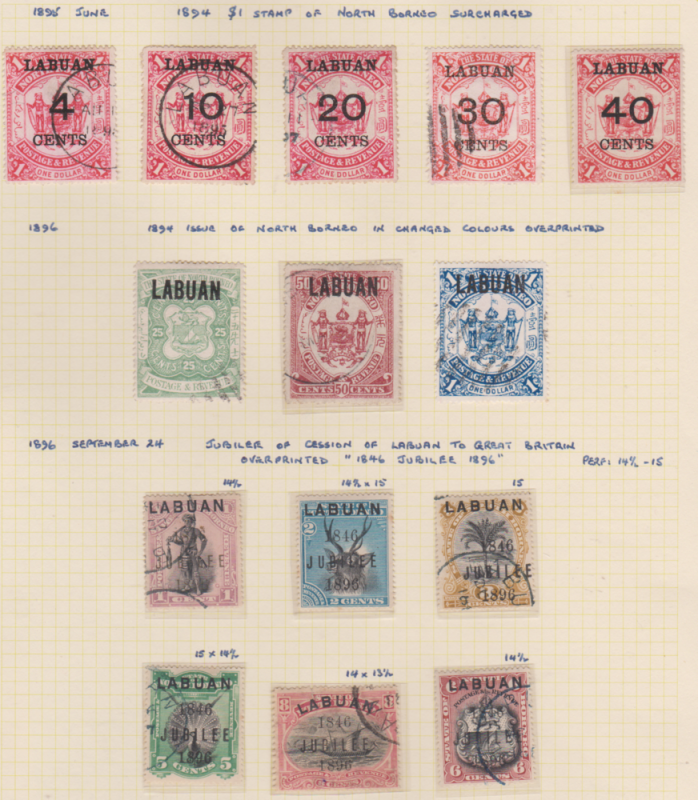 LABUAN 1895/96 PAGE OF USED/MINT OG CAT 