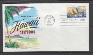 US Sc 2080 FDC. 1984 20c Hawaii Statehood, Fluegel cachet, unaddressed, fresh