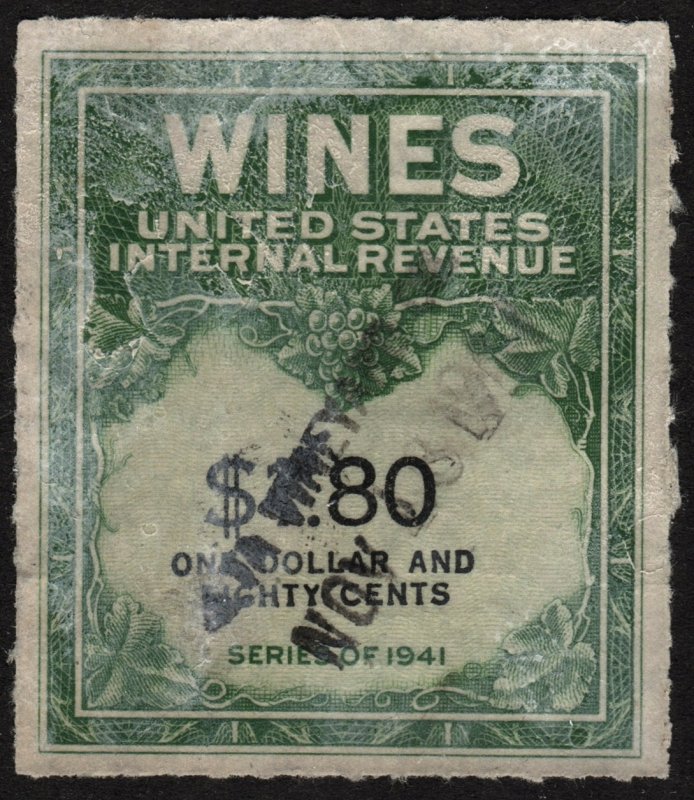 RE151 $1.80 Wine Revenue Stamp (1942) Used