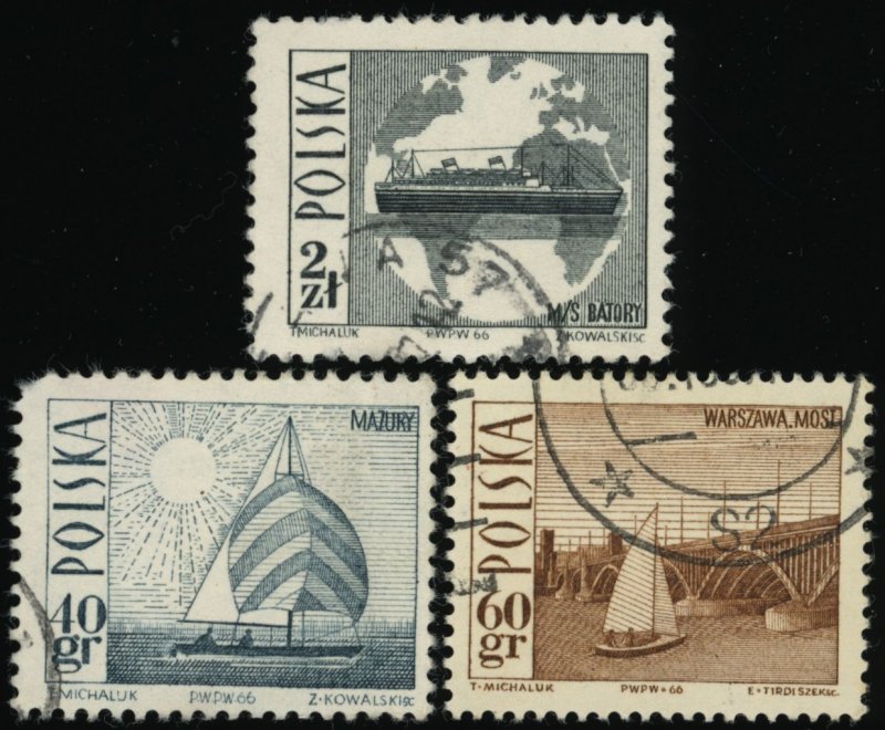 POLAND Sc 1441-42, 1447 POSTALLY USED - 1966 - Polish Ships