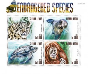 SIERRA LEONE - 2015 - Endangered Species - Perf 4v Sheet - Mint Never Hinged