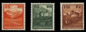 Liechtenstein #108-110 Cat$295, 1933 25r-1.20fr, set of three, hinged