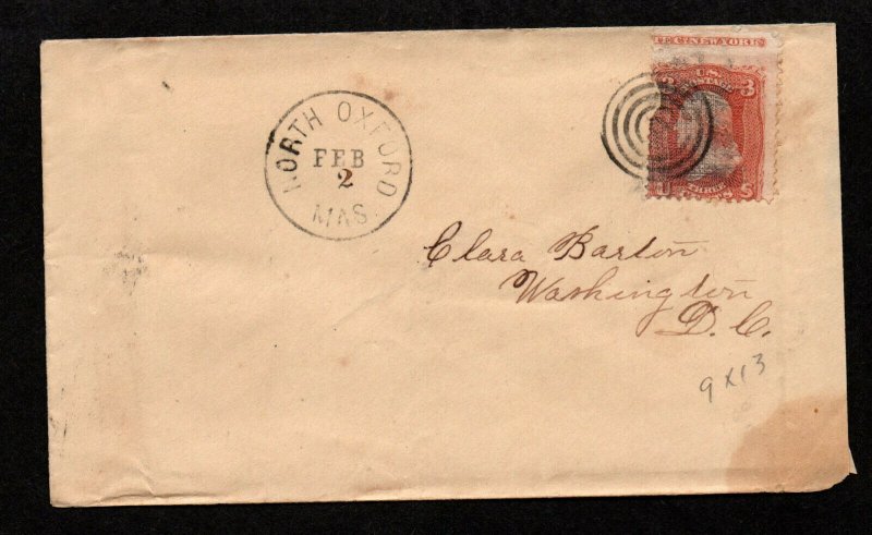 $North Oxford MA. Sc#94 rare captured imprint-Clara Barton cover! red cross