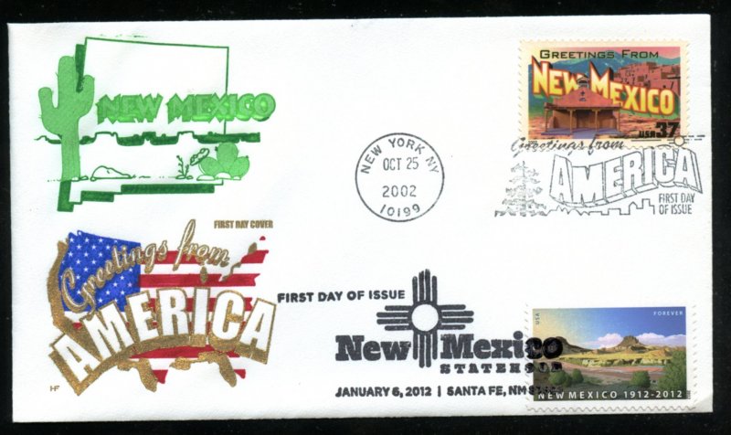 US 3591,4591 Greetings New Mexico 100 anniv statehood UA Farnam cachet dual FDC