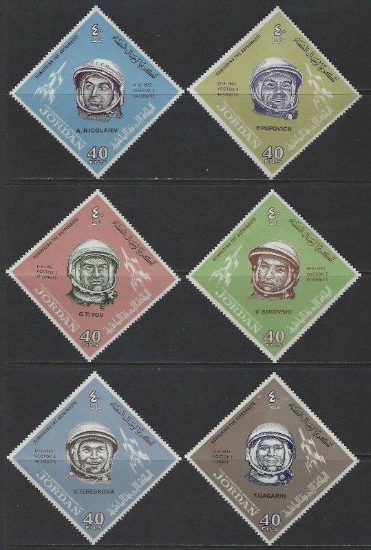 JORDAN - #491-#496 - RUSSIAN COSMONAUTS MINT SET (1965) MNH