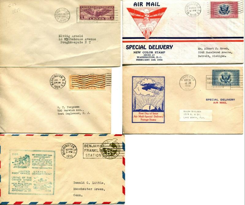 USA SC# C12 C19 CE1 CE2 UC7 AirMail Special Delivery FDC First Day Cover Cachet