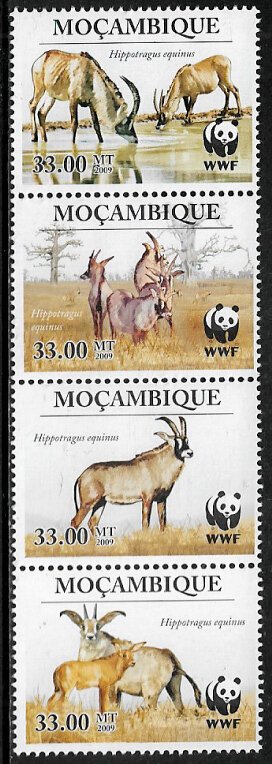 Mozambique #1930 MNH Strip - WWF - Wild Animal