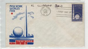 1939 NEW YORK WORLD'S FAIR FDC 853-12 J CLIFFORD TRYLON + PERISPHERE