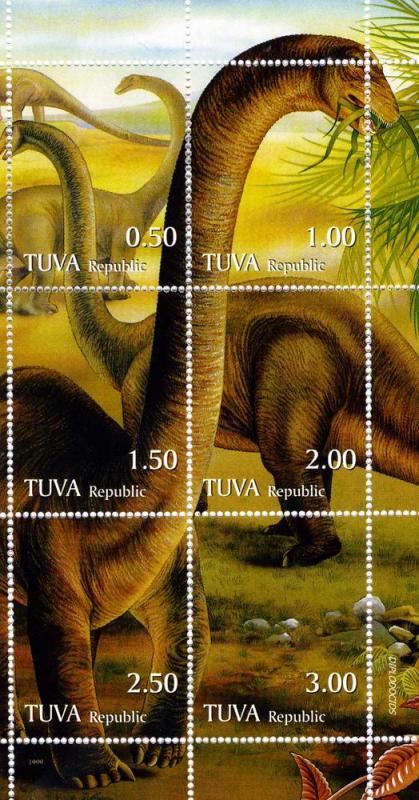 Tuva 1999 (Russia Local) Dinosaurs Composite Design s/s Perforated mnh.vf