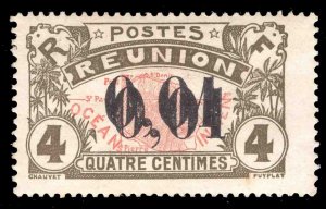 MOMEN: FRENCH COLONIES REUNION 1917 1c DOUBLE SURC UNUSED SIGNED BRUN LOT #66141