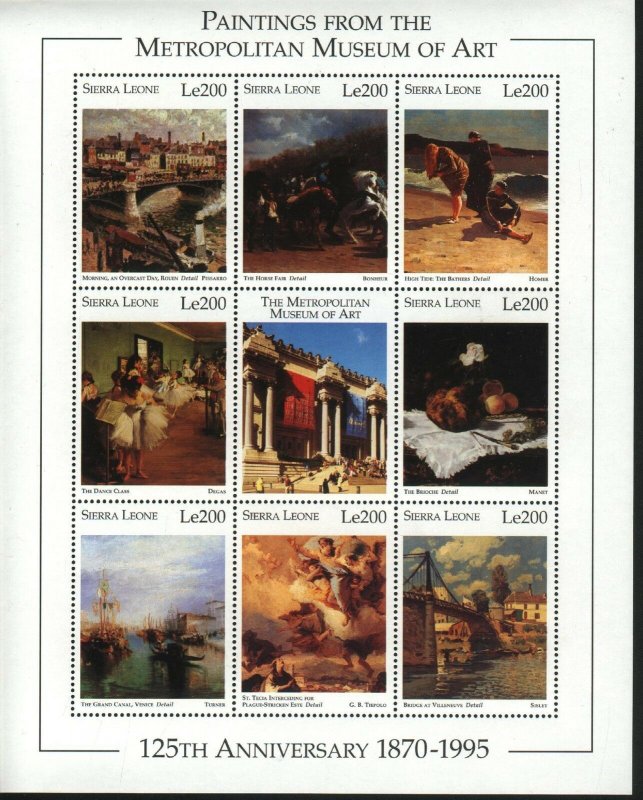 PAINTINGS by Sierra Leone  MNH Scott # 1869-72 SHEET  Value  $ 24.00