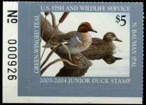 #JDS11 2003 - US Junior Duck Stamp Plate Number Tab - Mint OG NH