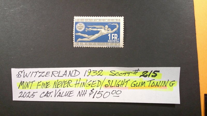 Switzerland 1932 Scott# 215 Complete Mint NH/Slight Toning