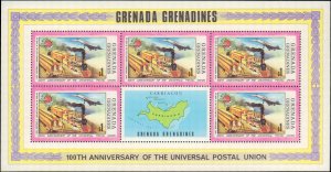 Grenada Grenadines #24-27, 28, Cplt Set(5), Sht of 5 + Label, 1974, UPU, NH