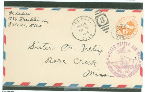 US UC3 U.S. Air Mail route #1 Toledo Ohio, 5-15-1938 cancel, addressed