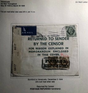 1944 Bomford England Returned To Sender By Censor Cover Postage Refunded