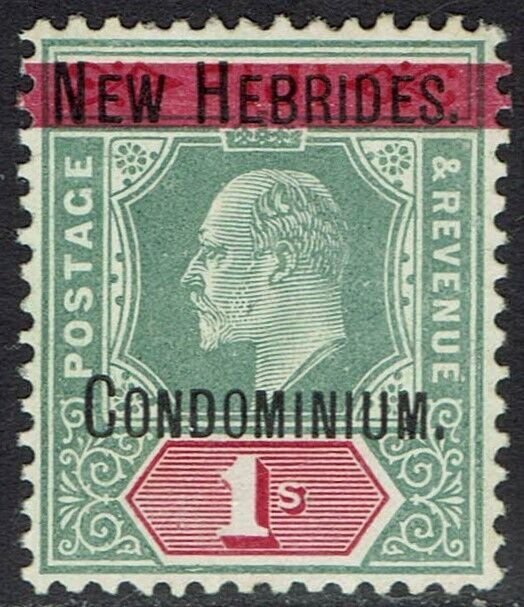 NEW HEBRIDES 1908 KEVII FIJI OVERPRINTED 1/- WMK MULTI CROWN CA