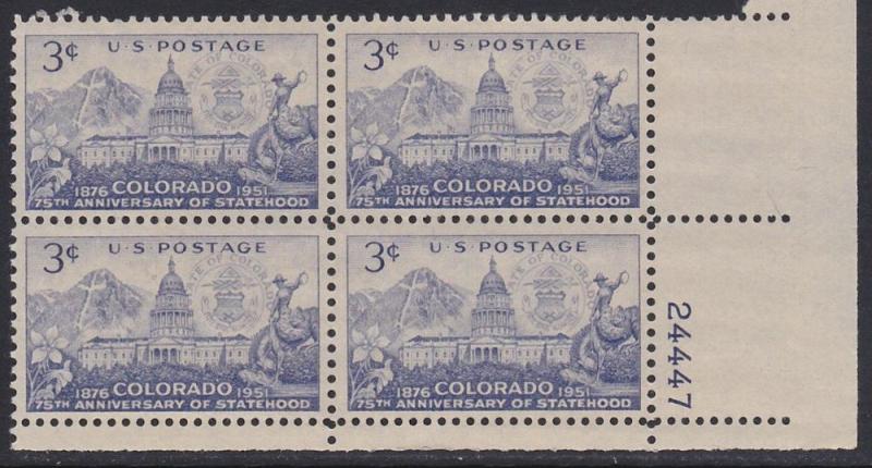 US 1001 Colorado Statehood Plate Block MNH