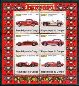Congo 2007 Ferrari Racing Sport Car Motor Transport Cars M/S Stamps MNH (4) perf