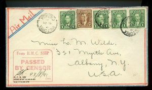 Nice H.M.C.S. Censor h/s air mail to USA cover Canada